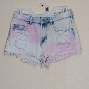 Bullhead High Rise Shorts Womens Junior Size 7 Pink Distressed Bleached Cut-Off